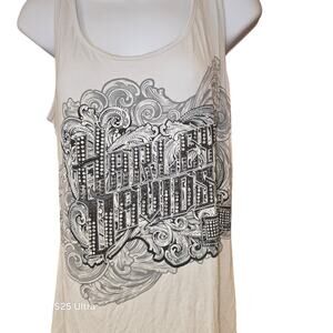 Harley Davidson, grey tank with gemstones logo sz L